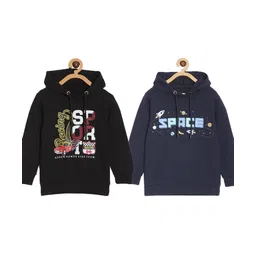 The Mom Store Cotton Knit Pack Of 2 Full Sleeves Space Theme & Typography Printed Light Winter Hooded Sweatshirts - Multi Colour-picture-34