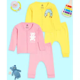 The Mom Store Cotton Knit Pack Of 2 Full Sleeves Teddy Bear & Hearts Printed Shirt & Pajama Set - Multi Colour-image-42
