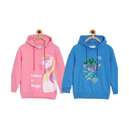 The Mom Store Cotton Knit Pack Of 2 Full Sleeves Unicorn & Typography Printed Light Winterwear Hooded Sweatshirts - Multi Colour-image-32