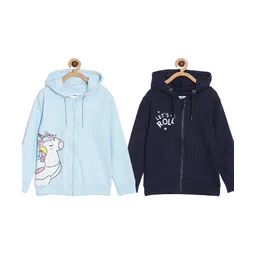 The Mom Store Cotton Knit Pack Of 2 Full Sleeves Unicorn Printed Light Winter Hooded Jacket - Multi Colour-image-30