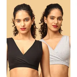 The Mom Store Cotton Knit Pack Of 2 Solid Maternity Nursing Sleep Bras - Black & Grey-picture-33