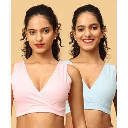 The Mom Store Cotton Knit Pack Of 2 Solid Maternity Nursing Sleep Bras - Blue & Pink-picture-32