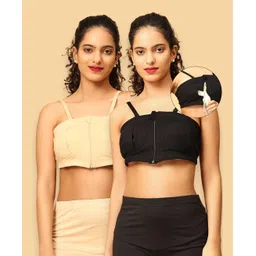 The Mom Store Cotton Knit Pack Of 2 Solid Nursing Pumping Bras - Black & Beige-picture-30