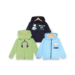 The Mom Store Cotton Knit Pack Of 3 Full Sleeves Animal & Typography Printed Light Winter Hooded Sweatjackets - Multi Colour-image-7