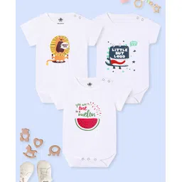 The Mom Store Cotton Knit Pack Of 3 Half Sleeves Baby Animals & Typography Printed Onesies - White-picture-26