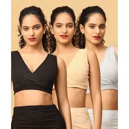 The Mom Store Cotton Knit Pack Of 3 Solid Maternity Nursing Sleep Bras - Black Beige & Grey-picture-23