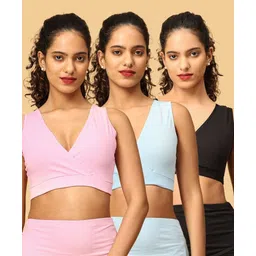 The Mom Store Cotton Knit Pack Of 3 Solid Maternity Nursing Sleep Bras - Blue Pink & Black-picture-10