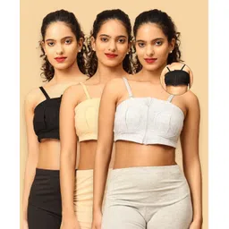 The Mom Store Cotton Knit Pack Of 3 Solid Nursing Pumping Bras - Black Beige & Grey-picture-24