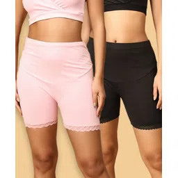 The Mom Store Cotton Pack Of 2 Solid High Waist Maternity Shorts - Black & Pink-picture-34