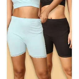 The Mom Store Cotton Pack Of 2 Solid High Waist Maternity Shorts - Blue & Black-picture-39