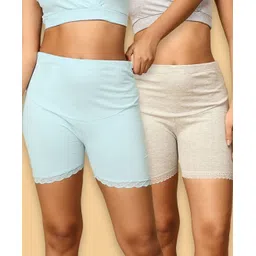 The Mom Store Cotton Pack Of 2 Solid High Waist Maternity Shorts - Blue & Grey-picture-40