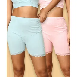 The Mom Store Cotton Pack Of 2 Solid High Waist Maternity Shorts - Blue & Pink-picture-41