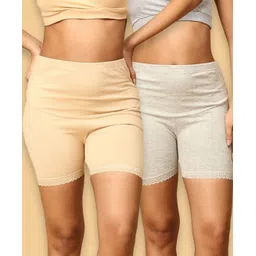 The Mom Store Cotton Pack Of 2 Solid High Waist Maternity Shorts - Grey & Beige-picture-37