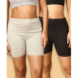 The Mom Store Cotton Pack Of 2 Solid High Waist Maternity Shorts - Grey & Black-picture-35