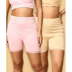 The Mom Store Cotton Pack Of 2 Solid High Waist Maternity Shorts - Pink & Beige-picture-33