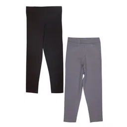 The Mom Store Cotton Pack of 2 Solid Leggings - Frost Grey & Brown-image-23