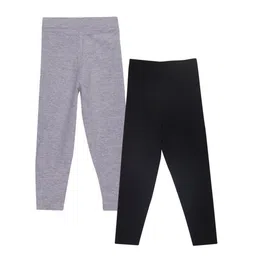 The Mom Store Cotton Pack of 2 Solid Leggings - Grey & Black-image-5