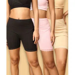 The Mom Store Cotton Pack Of 3 Solid High Waist Maternity Shorts -Pink Black & Beige-picture-29
