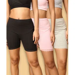 The Mom Store Cotton Pack Of 3 Solid High Waist Maternity Shorts -Pink Grey & Black-picture-31