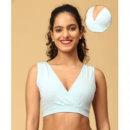 The Mom Store Cotton Sleeveless Solid Maternity Nursing Sleep Bra - Sky Blue-picture-19