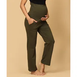 The Mom Store Cotton Solid Comfy Maternity Trackpants-Olive-picture-27
