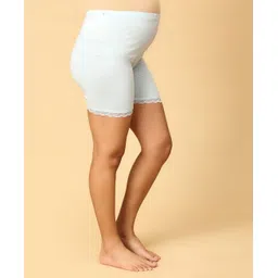 The Mom Store Cotton Solid High Waist Maternity Shorts -Sky Blue image 5