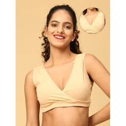 The Mom Store Cotton Spandex Sleeveless Solid Maternity Nursing Sleep Bra - Beige-picture-30