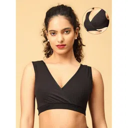 The Mom Store Cotton Spandex Sleeveless Solid Maternity Nursing Sleep Bra - Black-picture-23