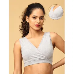 The Mom Store Cotton Spandex Sleeveless Solid Maternity Nursing Sleep Bra - Grey-picture-26