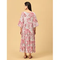 The Mom Store Cotton Three Fourth Balloon Sleeves Floral Printed Maternity Dress With Nursing Access - Multi Colour image 3