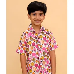 The Mom Store Cotton Woven Half Sleeves Hot Air Balloons Printed Shirt - Multi Colour-picture-22