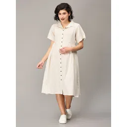 The Mom Store Cuban Collar Maternity and Nursing Shirt Midi Dress-picture-31
