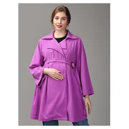 The Mom Store Full Sleeves Solid Maternity Trench Coat With Nursing Access - Lavender-picture-27