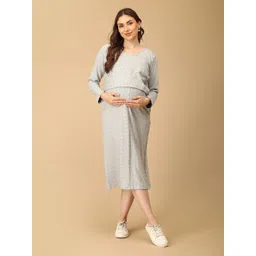 The Mom Store Geometric Printed Maternity Cotton A-Line Midi Dress with Shrug-picture-40