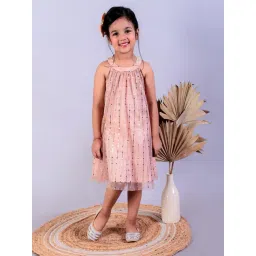 The Mom Store Girls Beige Sequence Casual Dress-picture-36