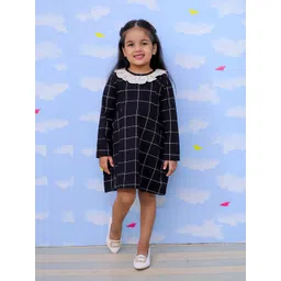 The Mom Store Girls Checked Lace-Up A-Line Cotton Dress-picture-12