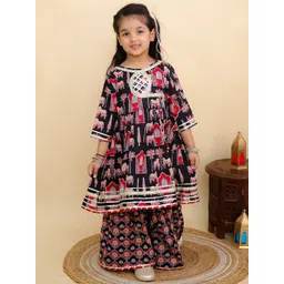 The Mom Store Girls Ethnic Motifs Printed Gotta Patti Pure Cotton Kurta With Palazzos-picture-47