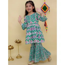 The Mom Store Girls Ethnic Motifs Printed Gotta Patti Pure Cotton Kurta With Sharara image 3