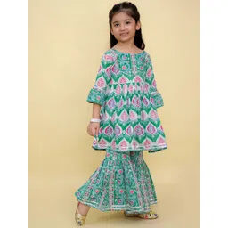 The Mom Store Girls Ethnic Motifs Printed Gotta Patti Pure Cotton Kurta With Sharara image 5