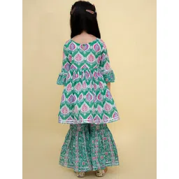 The Mom Store Girls Ethnic Motifs Printed Gotta Patti Pure Cotton Kurta With Sharara image 4