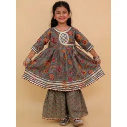 The Mom Store Girls Ethnic Motifs Printed Pure Cotton Anarkali Kurta with Sharara-picture-20