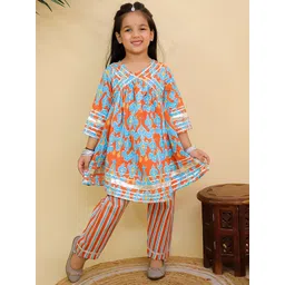 The Mom Store Girls Ethnic Motifs Printed Regular Pure Cotton Anarkali Kurta With Trousers-picture-17