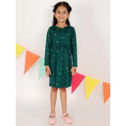 The Mom Store Girls Green Cotton Printed Dress-picture-46