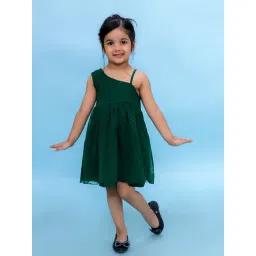 The Mom Store Girls Green Sequence Casual Dress-picture-32