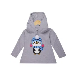 The Mom Store Girls Grey Cotton Printed Hooded Sweater Dress-picture-42