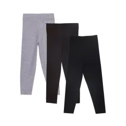 The Mom Store Girls Multicolor Cotton Leggings - Pack of 3-image-18