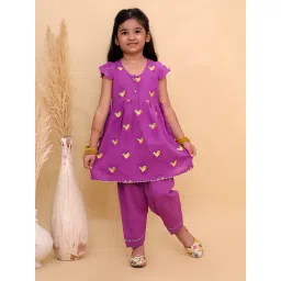 The Mom Store Girls Purple Cotton Embroidered Kurta Set-picture-24