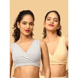 The Mom Store Grey & Beige Cotton Maternity Bra - Pack of 2-picture-32