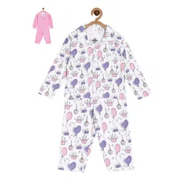The Mom Store Infant Girls Pack Of 2 Conversational Printed Pure Cotton Night suit-picture-22