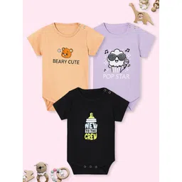 The Mom Store Infants Pack Of 3 Printed Pure Cotton Bodysuits-picture-36